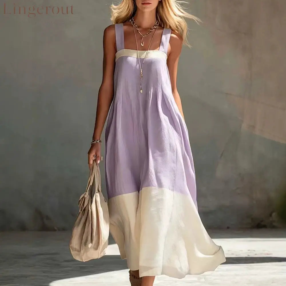 Color Block Hem Spaghetti Strap Maxi Dress