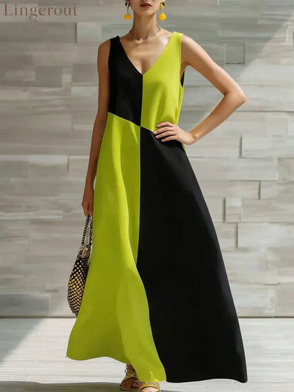 Color Block Sleeveless Maxi Dress