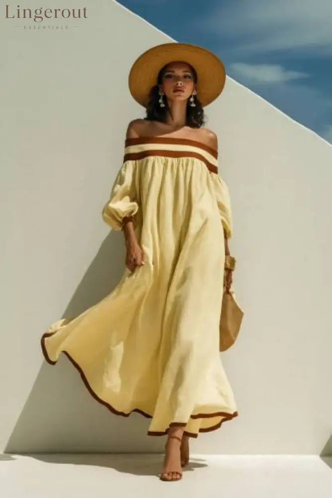Color Contrast Off-Shoulder Loose-Fitting Dress