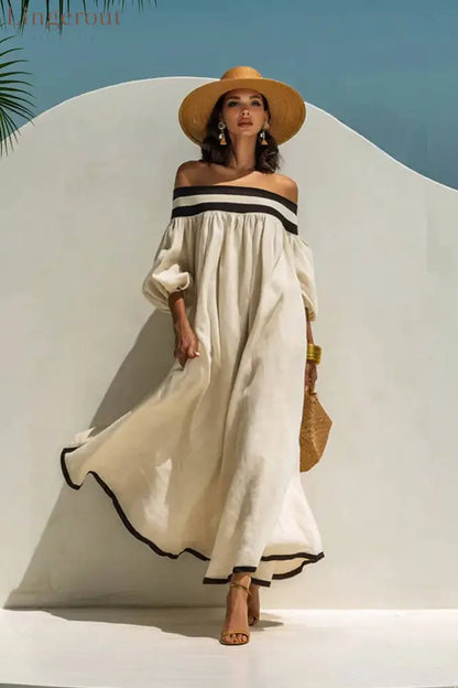 Color Contrast Off-Shoulder Loose-Fitting Dress