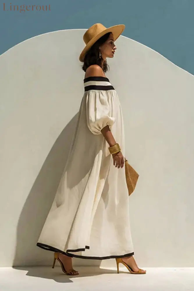 Color Contrast Off-Shoulder Loose-Fitting Dress