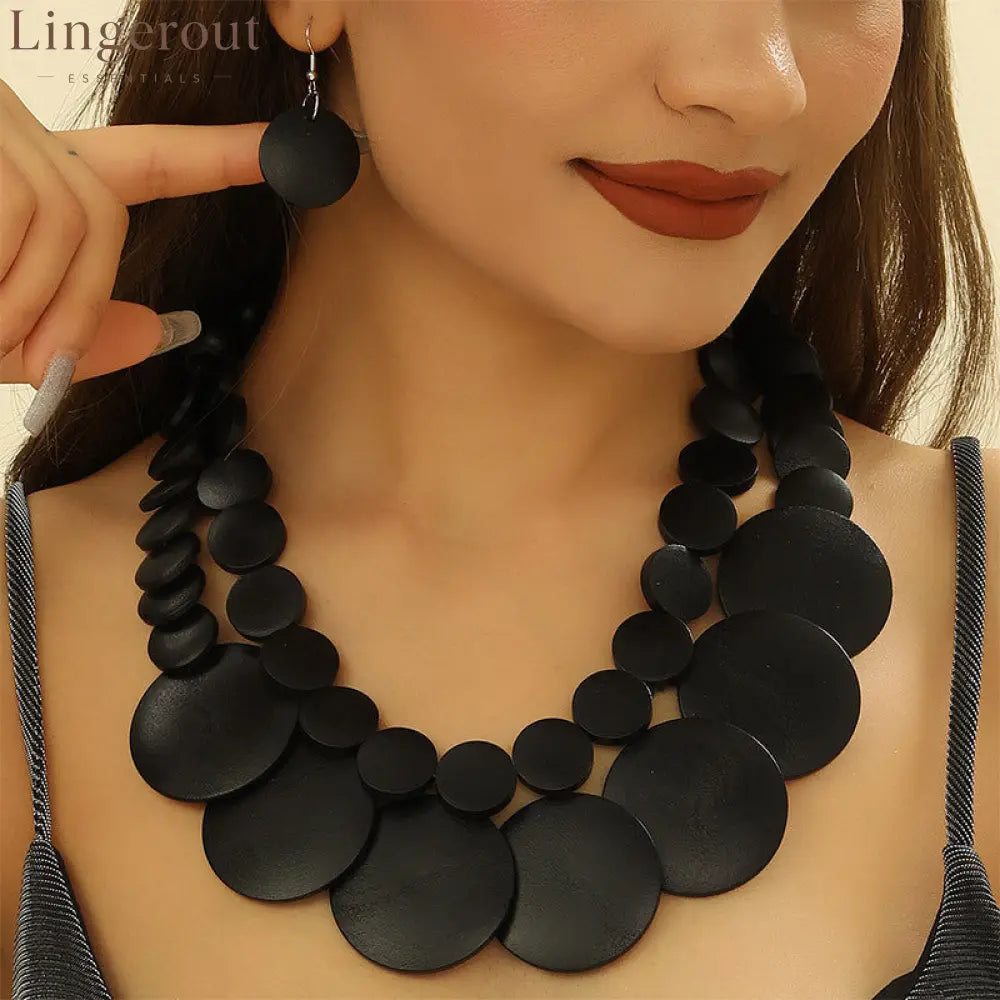 Colorbeat Boho Necklace & Earrings Set - 6 colors - Black