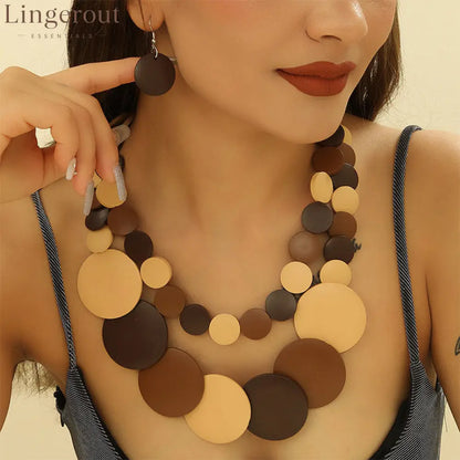 Colorbeat Boho Necklace & Earrings Set - 6 colors - Brown