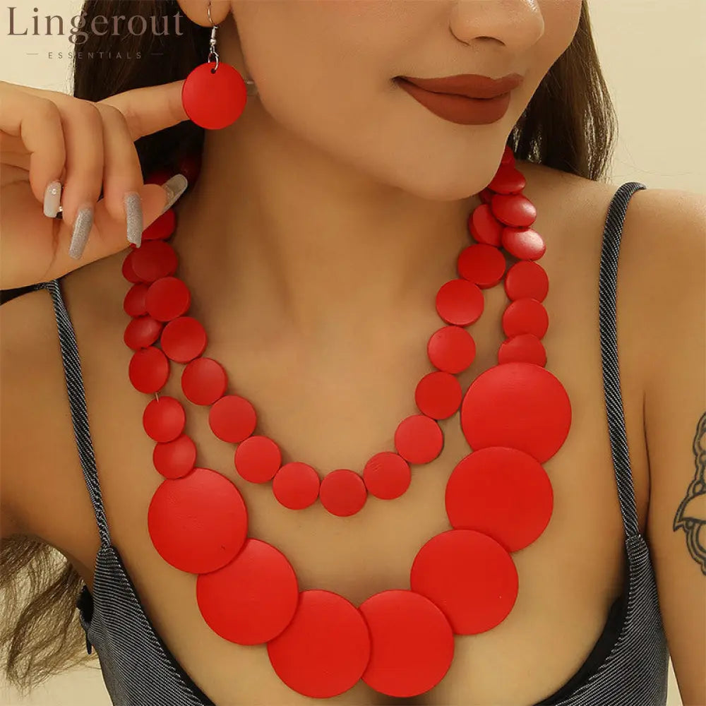 Colorbeat Boho Necklace & Earrings Set - 6 colors - Red