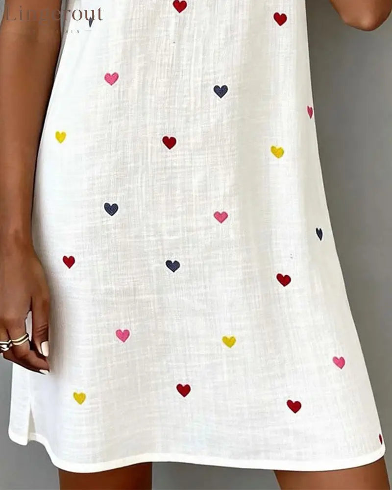 Colorful Heart Print V-Neck Dress