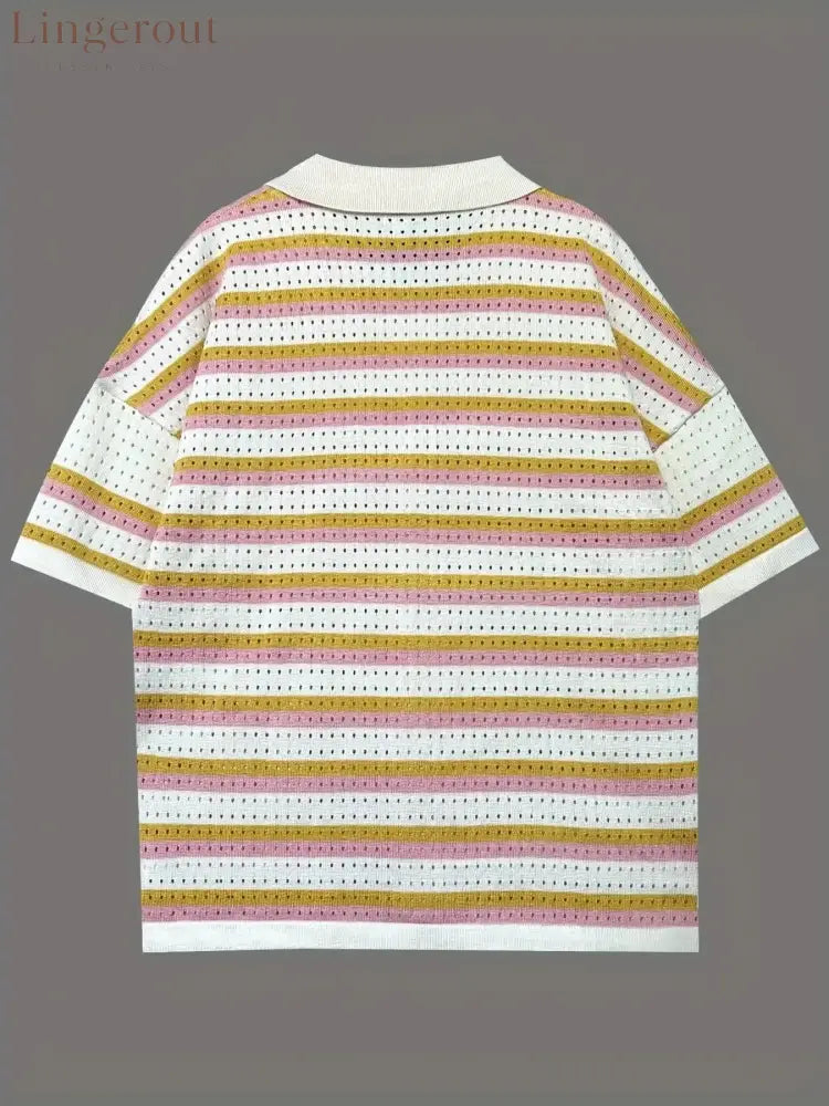 Colorful Striped Button Up Top and Shorts Sweater Set