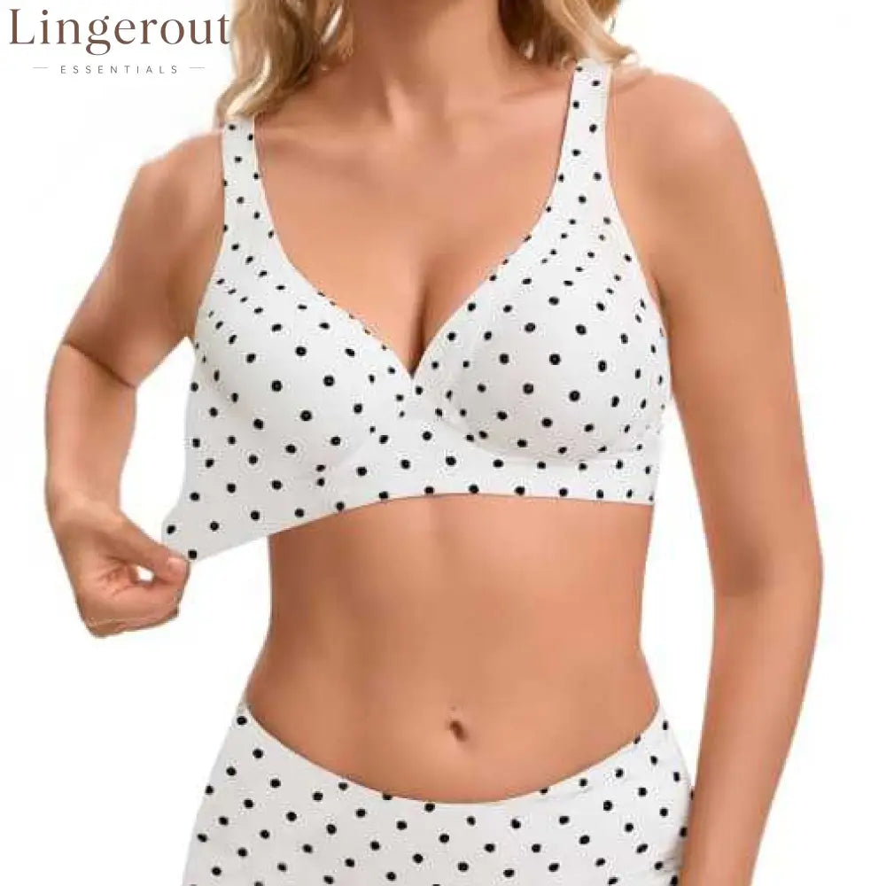 Comfort Wireless Seamless Full Coverage Everyday Support Bra - Black dots on white background / S