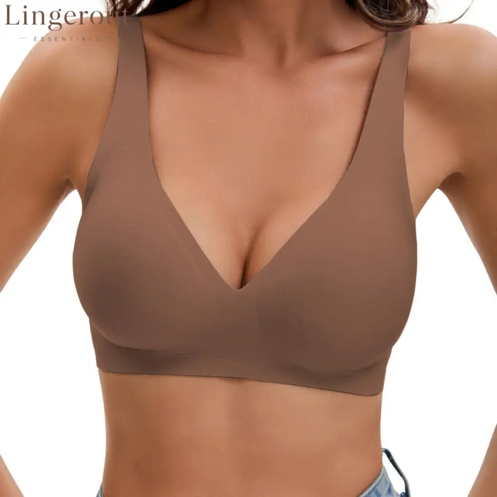 Comfort Wireless Seamless Full Coverage Everyday Support Bra - Dark brown / S