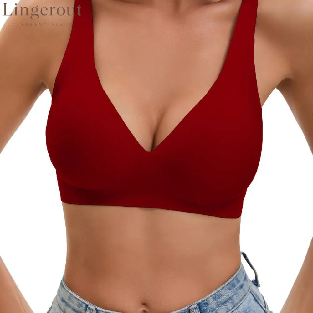 Comfort Wireless Seamless Full Coverage Everyday Support Bra - Deep red / S
