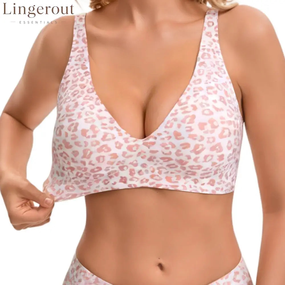 Comfort Wireless Seamless Full Coverage Everyday Support Bra - Leopard print pink / S