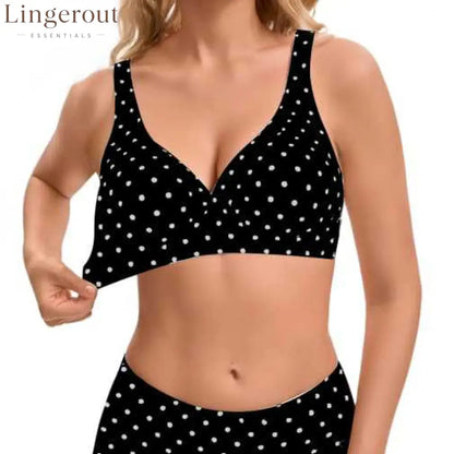Comfort Wireless Seamless Full Coverage Everyday Support Bra - White dots on black background / S