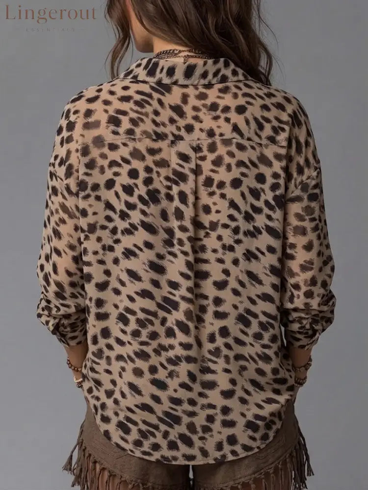 Comfortable & Casual Faux Two-piece Leopard Print Shirt