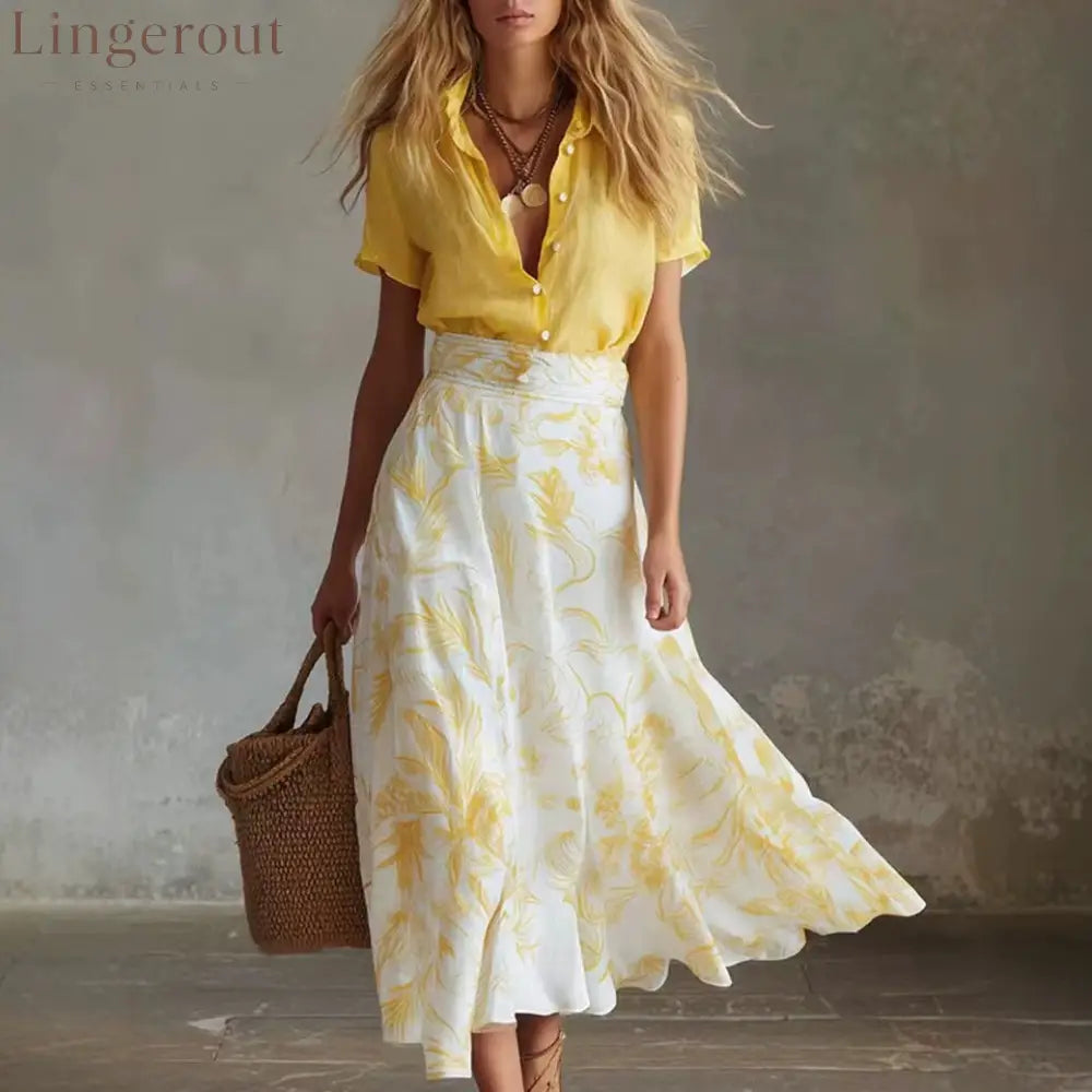 Contrast Floral Skirt Shirt Matching Co-ord Set