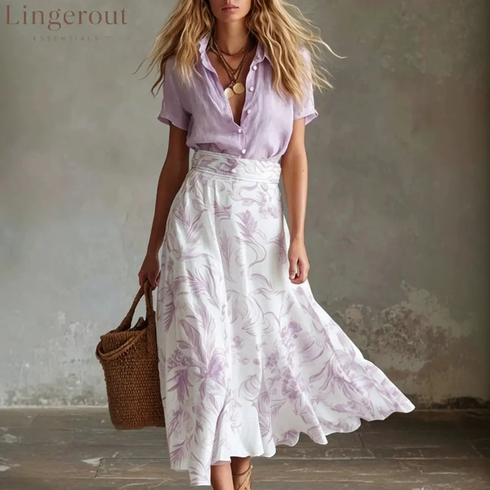 Contrast Floral Skirt Shirt Matching Co-ord Set