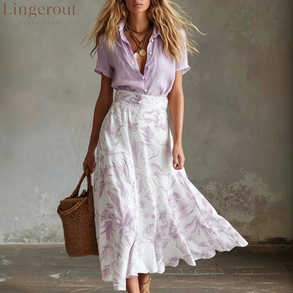 Contrast Floral Skirt Shirt Matching Co-ord Set