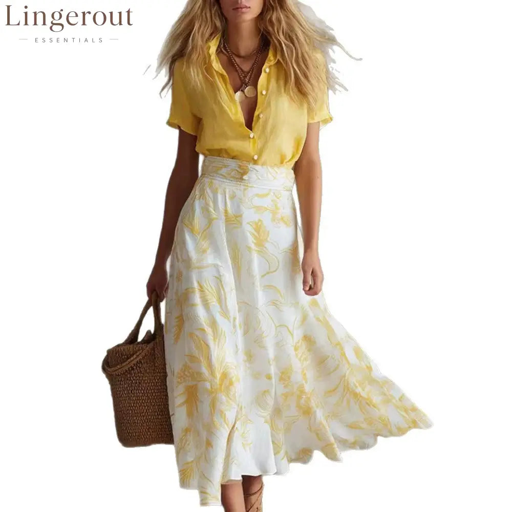 Contrast Floral Skirt Shirt Matching Co-ord Set