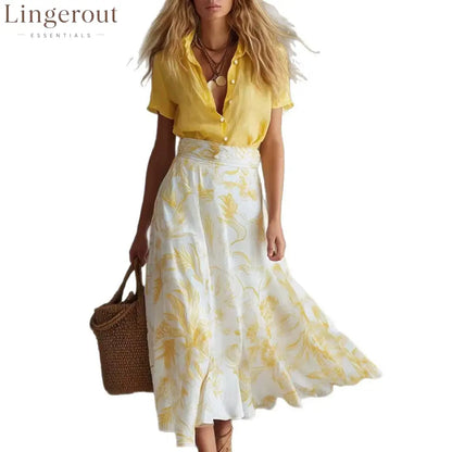 Contrast Floral Skirt Shirt Matching Co-ord Set
