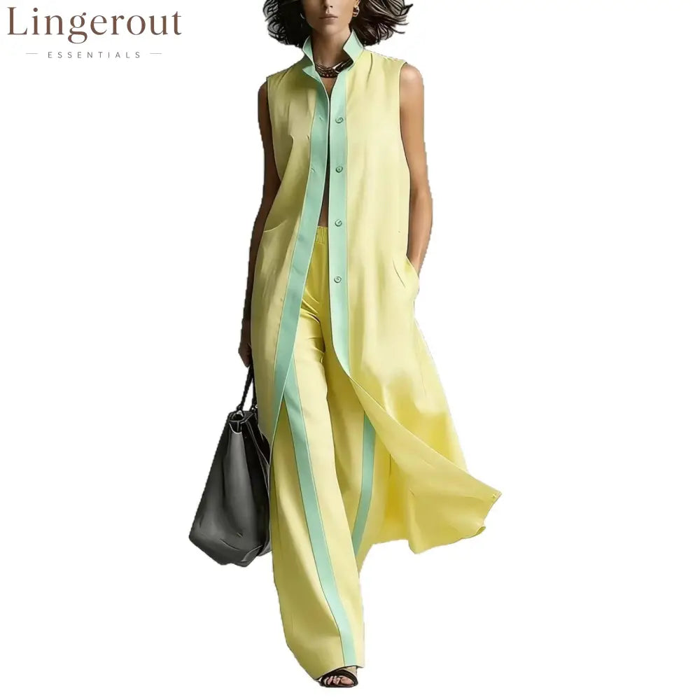 Contrast Sleeveless Tunic & Wide-Leg Pants Set Modern Sophistication Effortless Tailored Style