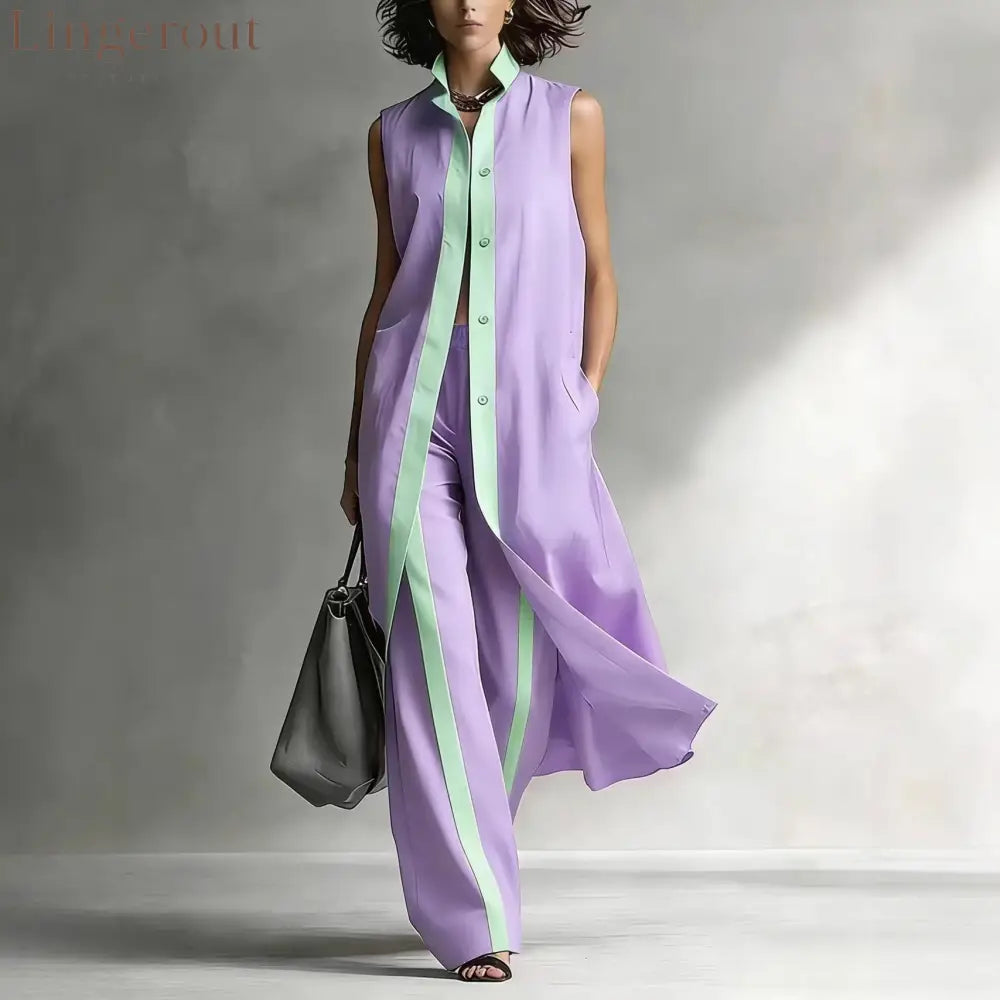 Contrast Sleeveless Tunic & Wide-Leg Pants Set Modern Sophistication Effortless Tailored Style