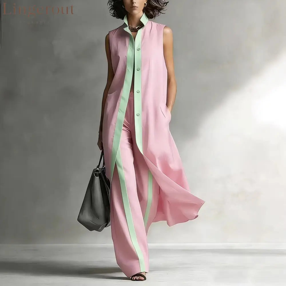 Contrast Sleeveless Tunic & Wide-Leg Pants Set Modern Sophistication Effortless Tailored Style