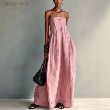 Contrast Stitch Thin Strap Straight Maxi Slip Dress