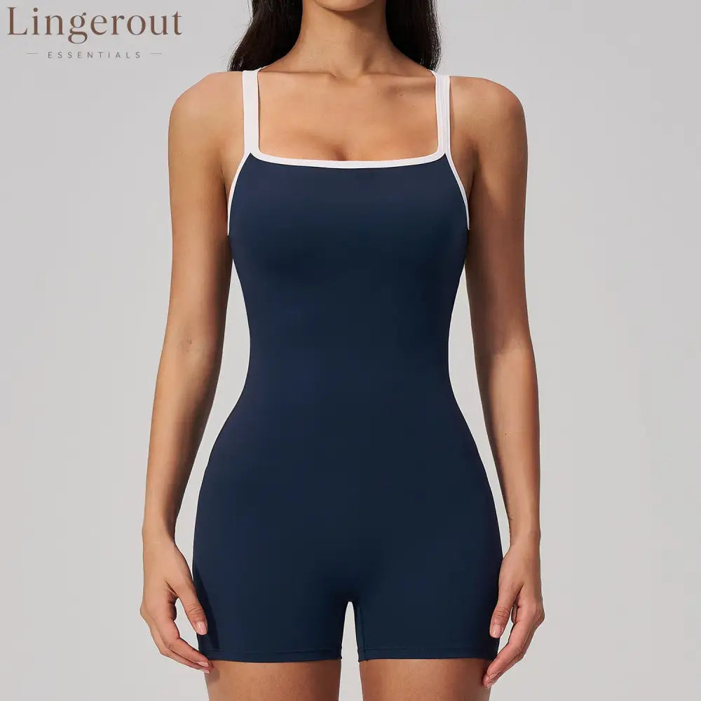 Contrast Trim Low Back Spaghetti Strap Yoga wear - Abyss blue / S