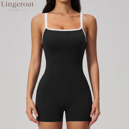 Contrast Trim Low Back Spaghetti Strap Yoga wear - Black / S