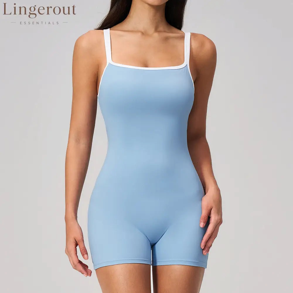 Contrast Trim Low Back Spaghetti Strap Yoga wear - Blue / S
