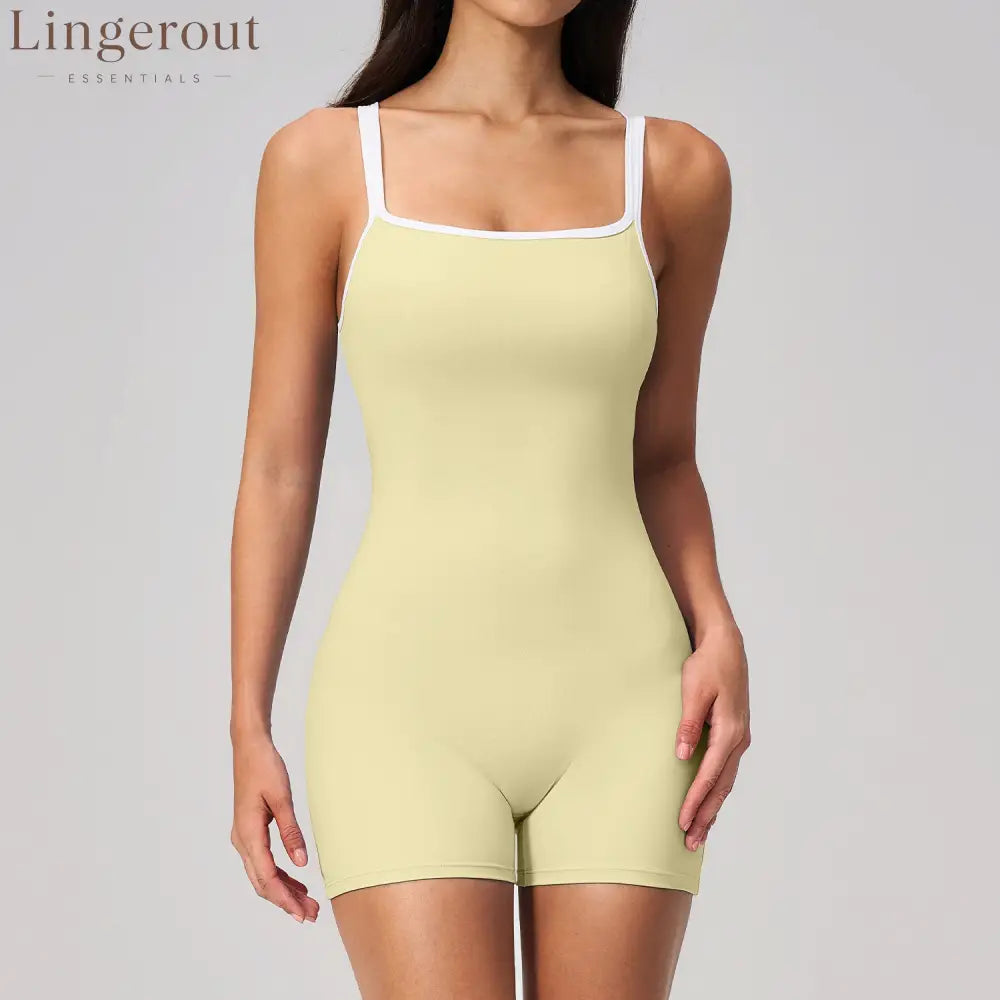 Contrast Trim Low Back Spaghetti Strap Yoga wear - Yellow / S