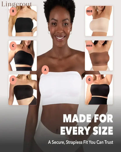 Convertible Strapless Bandeau Bra with Wireless Comfort Anti-Slip Grip & Removable Straps