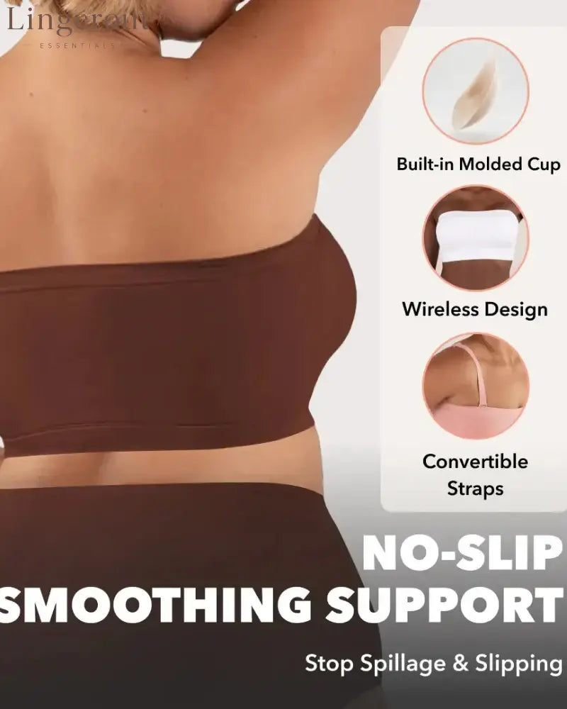 Convertible Strapless Bandeau Bra with Wireless Comfort Anti-Slip Grip & Removable Straps