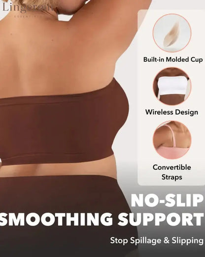 Convertible Strapless Bandeau Bra with Wireless Comfort Anti-Slip Grip & Removable Straps