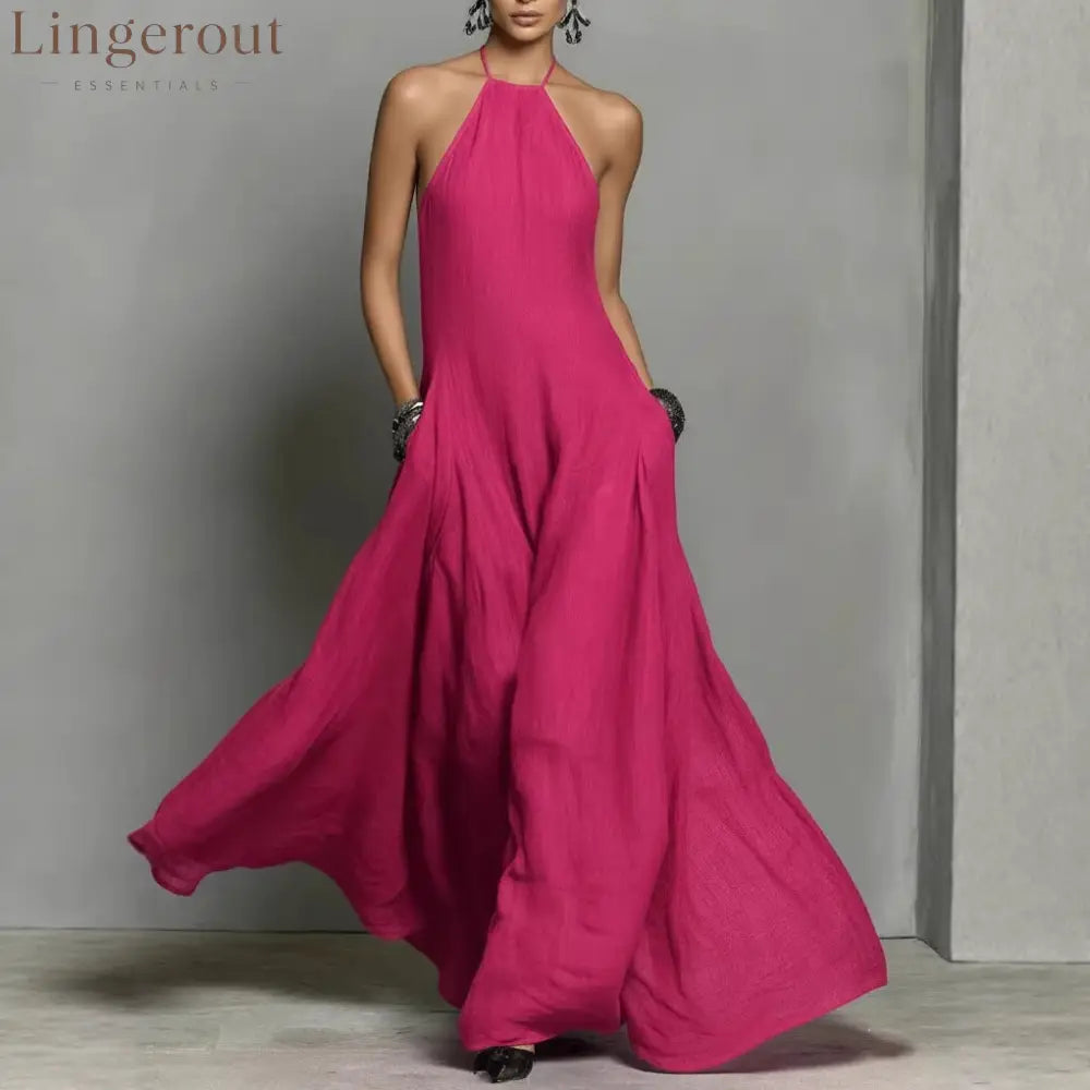Cotton And Linen Blend Simple Backless Sleeveless Long Dress