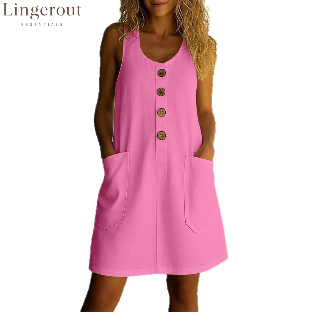Cotton-Linen Button-Front A-Line Mini Dress