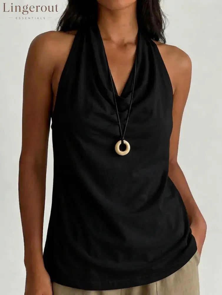 Cowl Neck Halter Top - Black / S