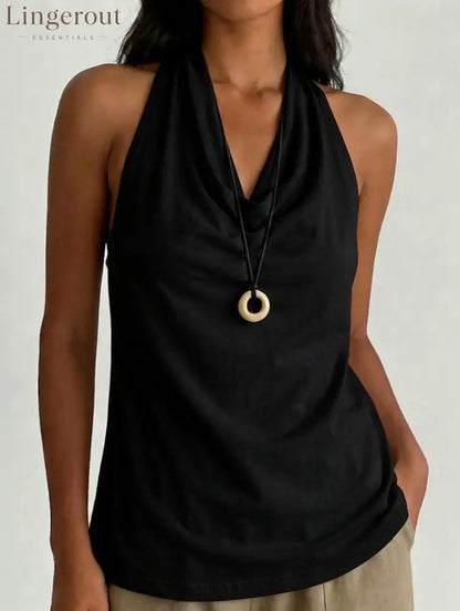 Cowl Neck Halter Top - Black / S