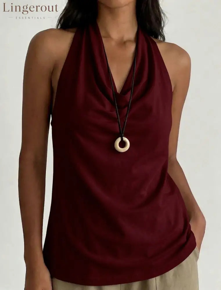 Cowl Neck Halter Top - Claret / S