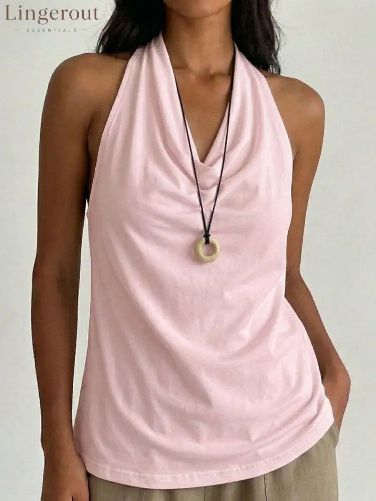Cowl Neck Halter Top - Pink / S