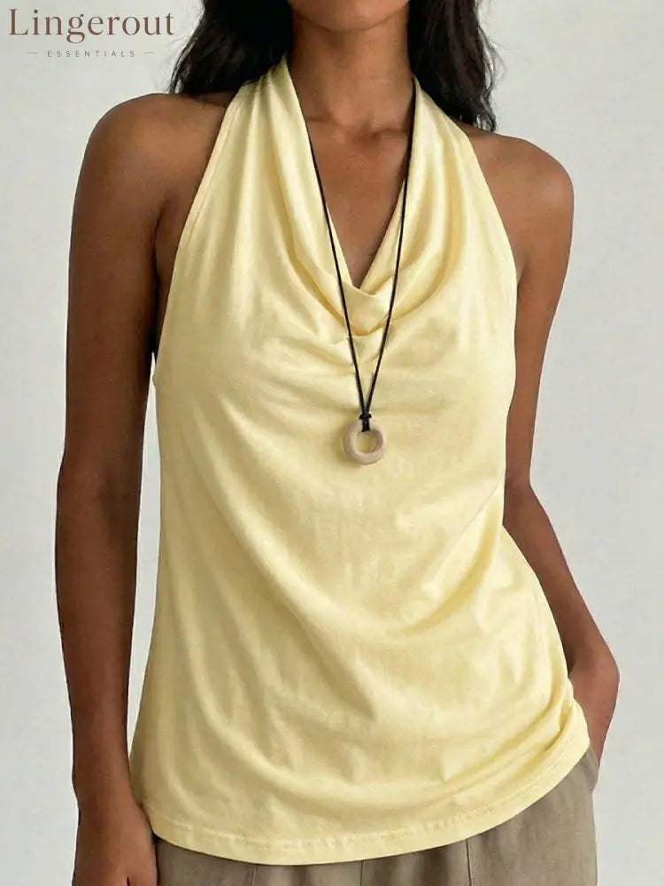 Cowl Neck Halter Top - Yellow / S