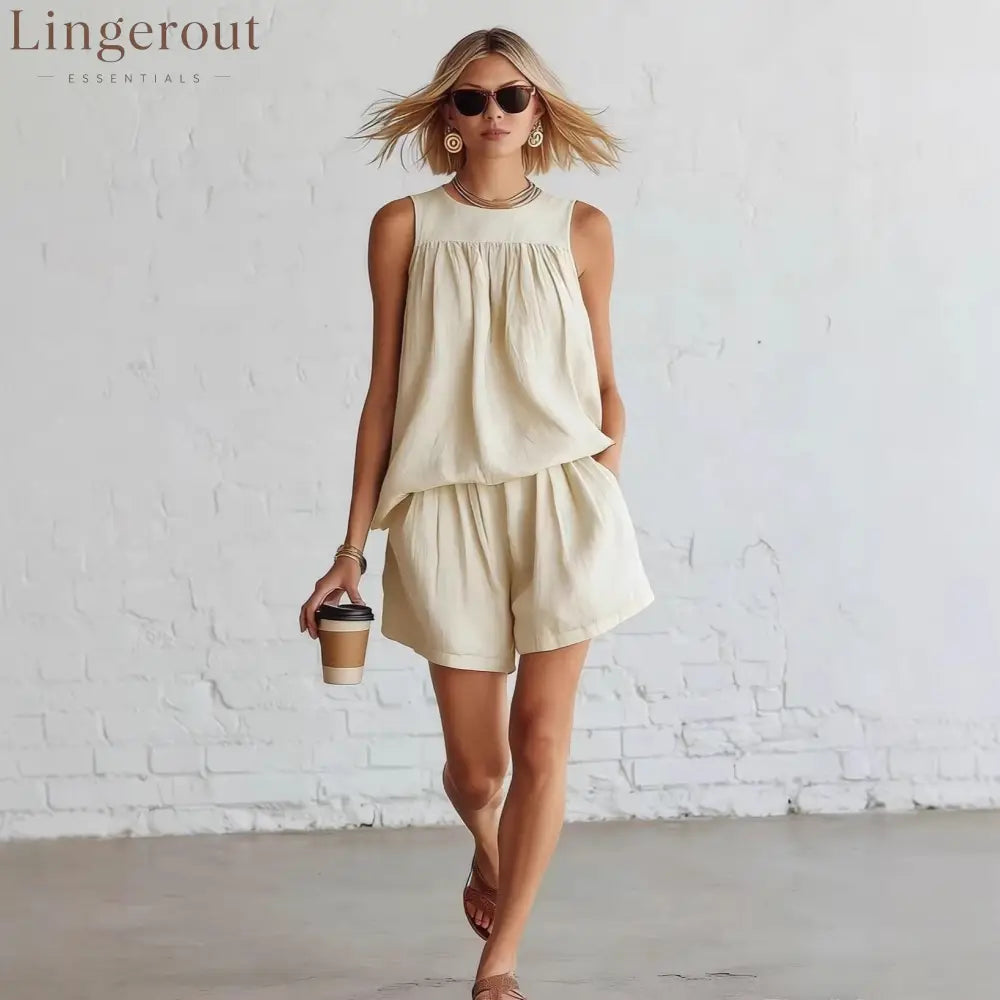 Crinkled Casual Two Piece Short Set