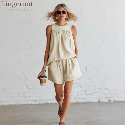 Crinkled Casual Two Piece Short Set