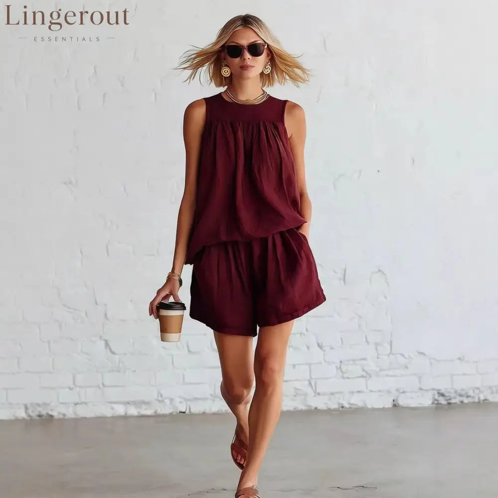 Crinkled Casual Two Piece Short Set
