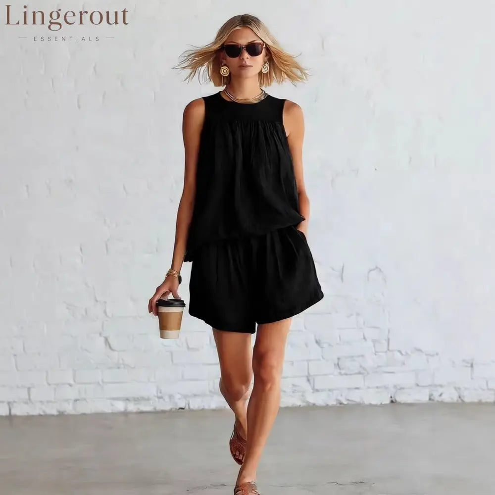 Crinkled Casual Two Piece Short Set