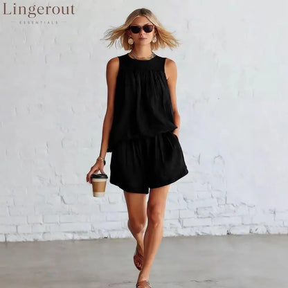 Crinkled Casual Two Piece Short Set