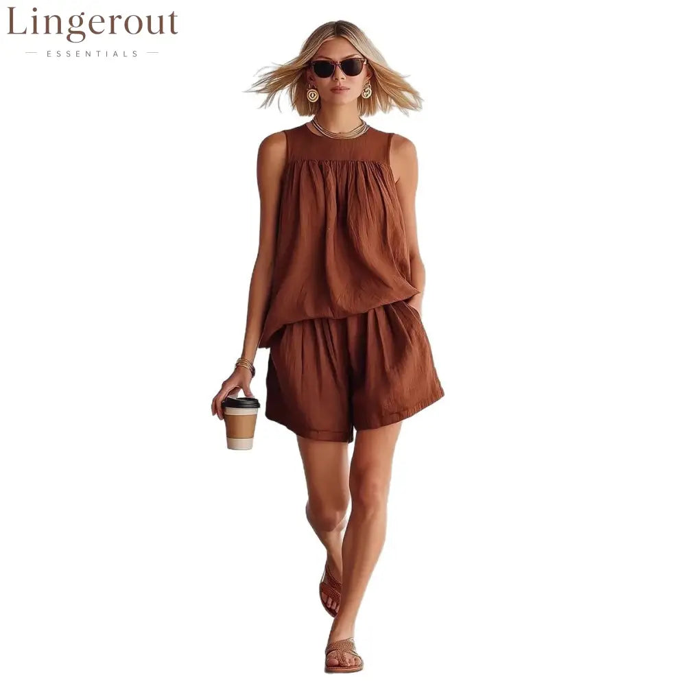 Crinkled Casual Two Piece Short Set