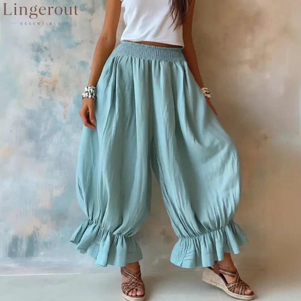 Crinkled Textured Balloon Harem Pants - Light green / S