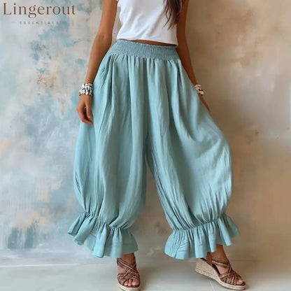 Crinkled Textured Balloon Harem Pants - Light green / S