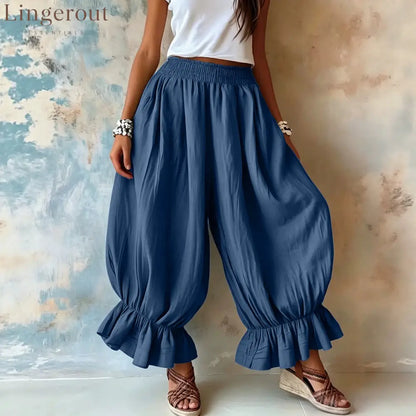 Crinkled Textured Balloon Harem Pants - Navy blue / S