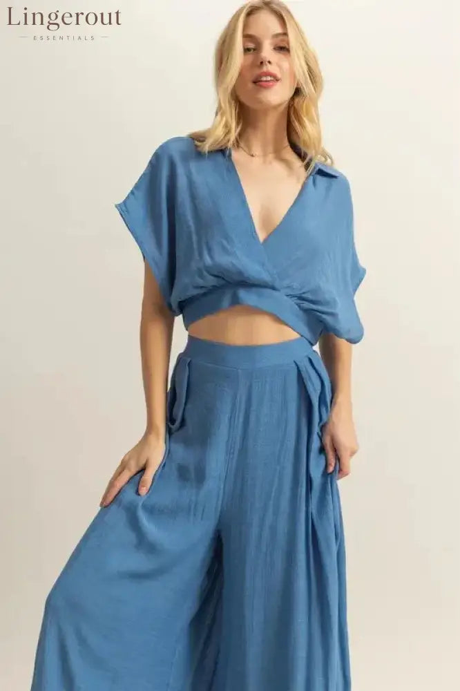 Crop Top and Wide Leg Pants Set
