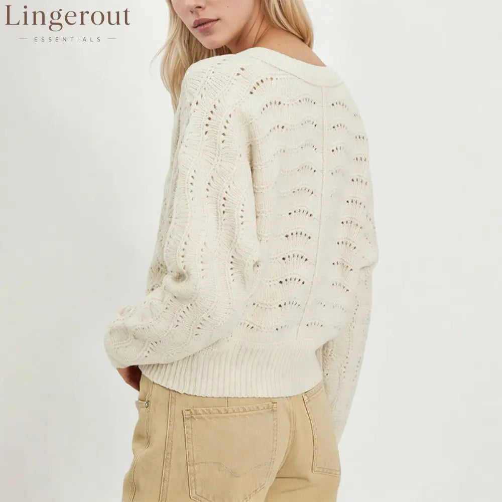 Cropped Hollow Knit Button Cardigan